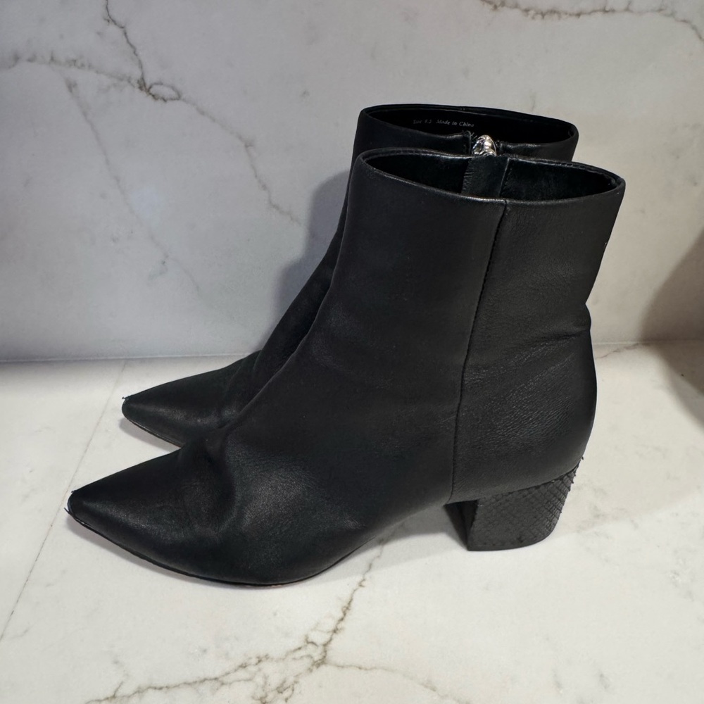 Dolce Vita Bel Snakeskin Heel Black Leather Ankle Boots 9.5